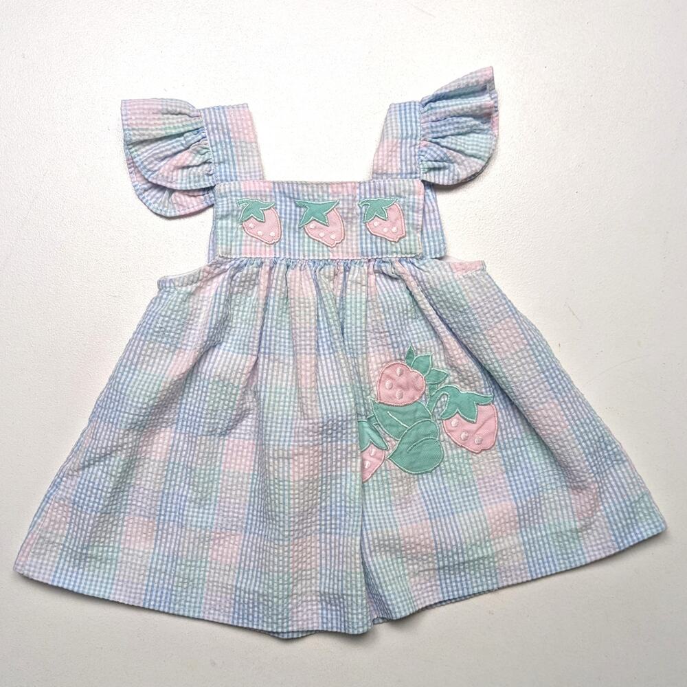 Vintage Samara Swing Top Baby Girls Size 3-6m Pastel Gingham Seersucker Flutter